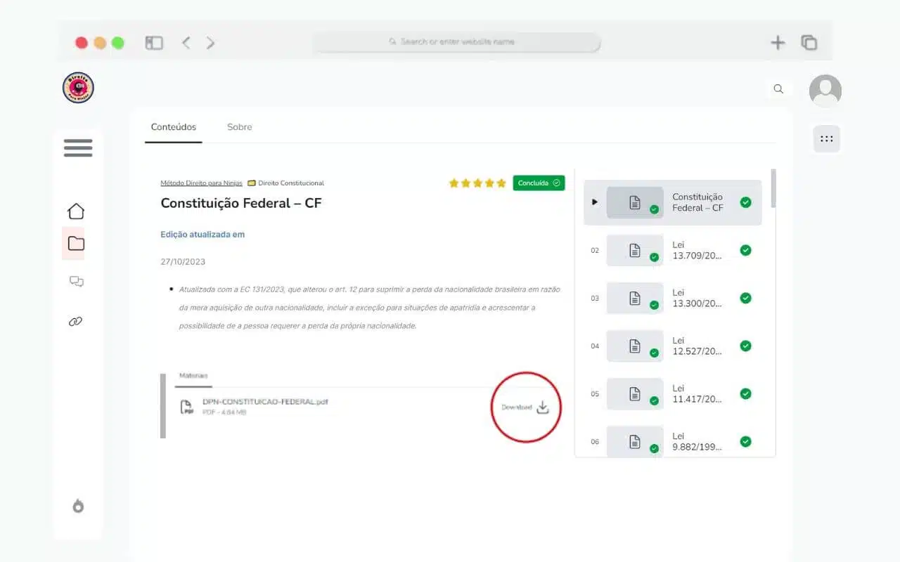 Imagem interna da Plataforma do Método DPN no Hotmart. Módulos.